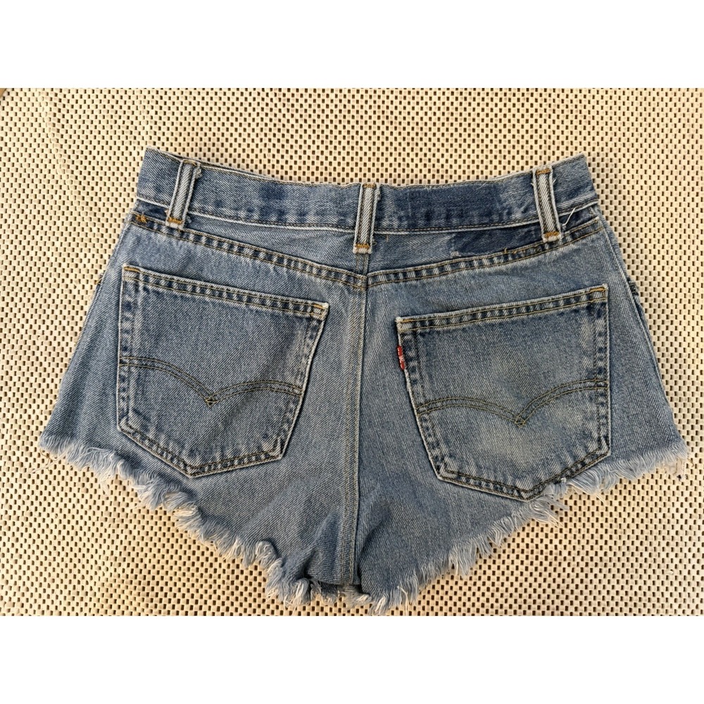 VTG Levis Cutoff Jean Shorts S Cheeky Raw Hem DIY Shortie Boho Festival Beach - Picture 4 of 12